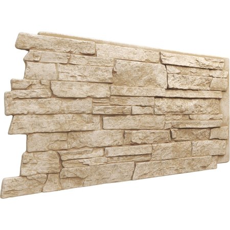 Ekena Millwork 49"W x 25 1/2"H x 1 1/4"D Acadia Ledge Stacked Stone, StoneWall Faux Stone Siding Panel, Sandstone PNU24X48ALSD